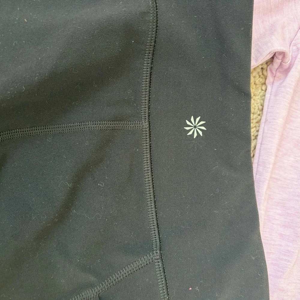 Athleta Girls Black Bike Shorts and Athleta lavender Top size 8-10